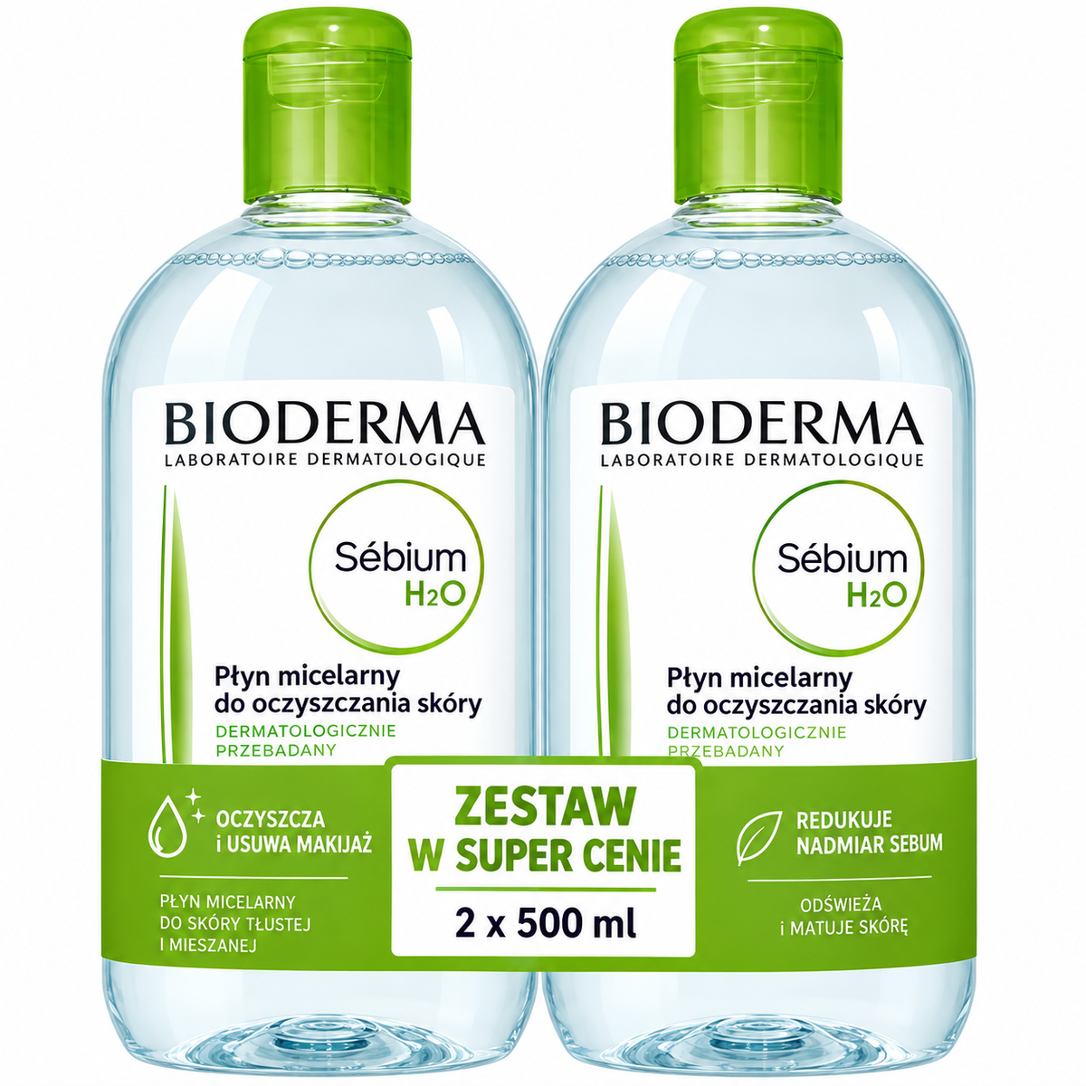 Bioderma Sébium H2O Płyn Micelarny do Skóry Mieszanej i Tłustej 2 × 500 m