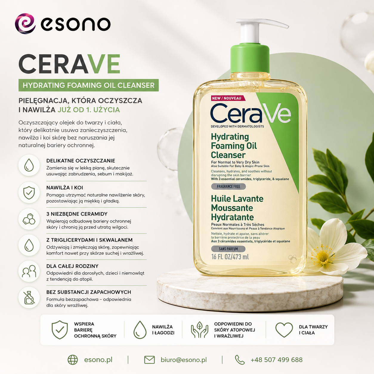 CeraVe nawilżający pieniący się olejek z ceramidami do mycia 473 ml
