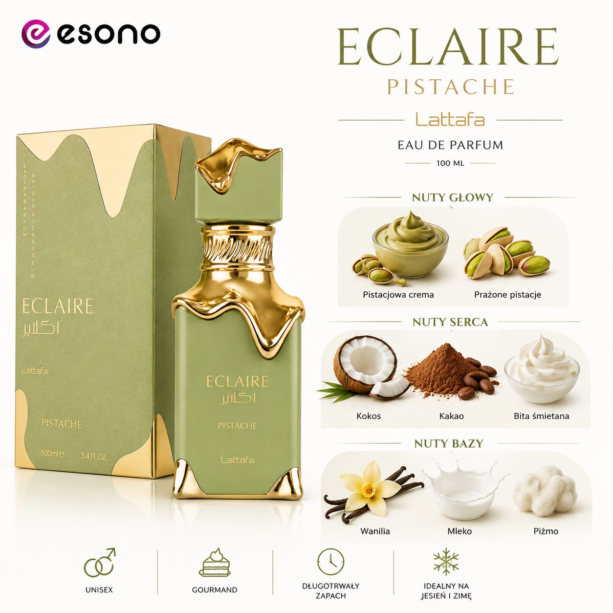 Lattafa Eclaire Pistache Eau de Parfum 100 ml – perfumy unisex