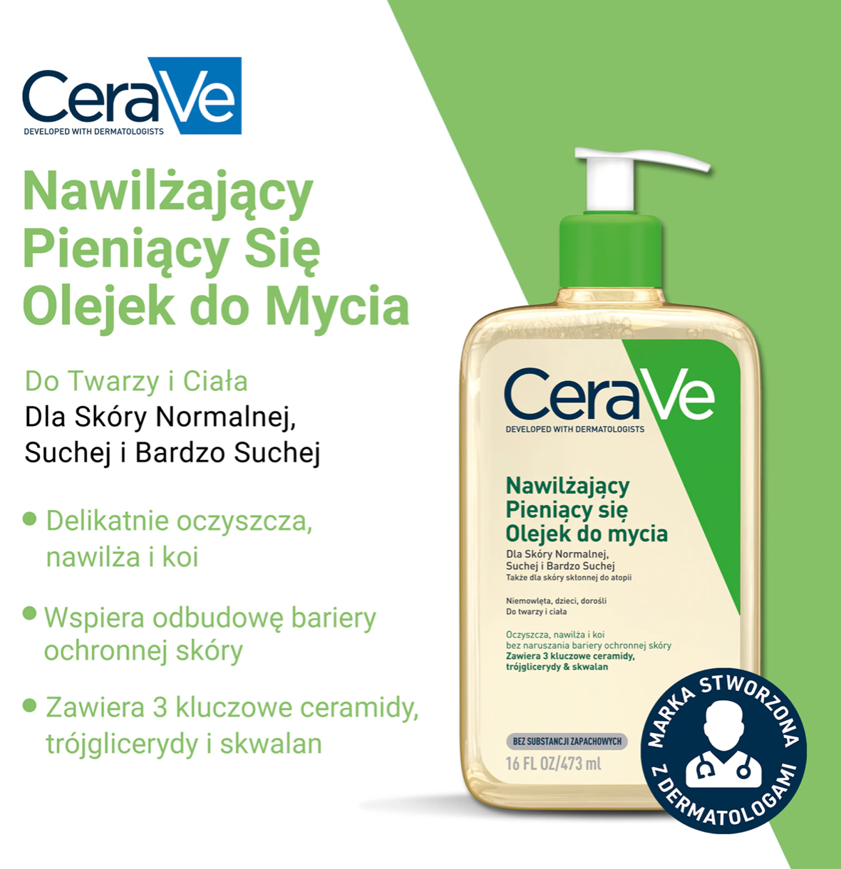 CeraVe nawilżający pieniący się olejek z ceramidami do mycia 473 ml