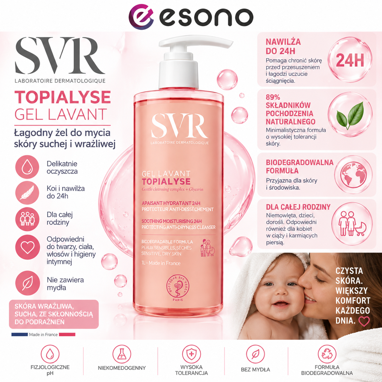 SVR Topialyse Gel Lavant Łagodny Żel do Mycia Skóry Suchej i Wrażliwej 1 L