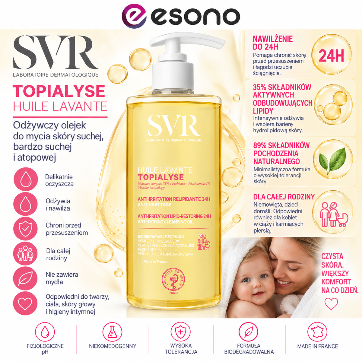 SVR Topialyse Huile Lavante Olejek do Mycia Skóry Suchej i Atopowej 1 L
