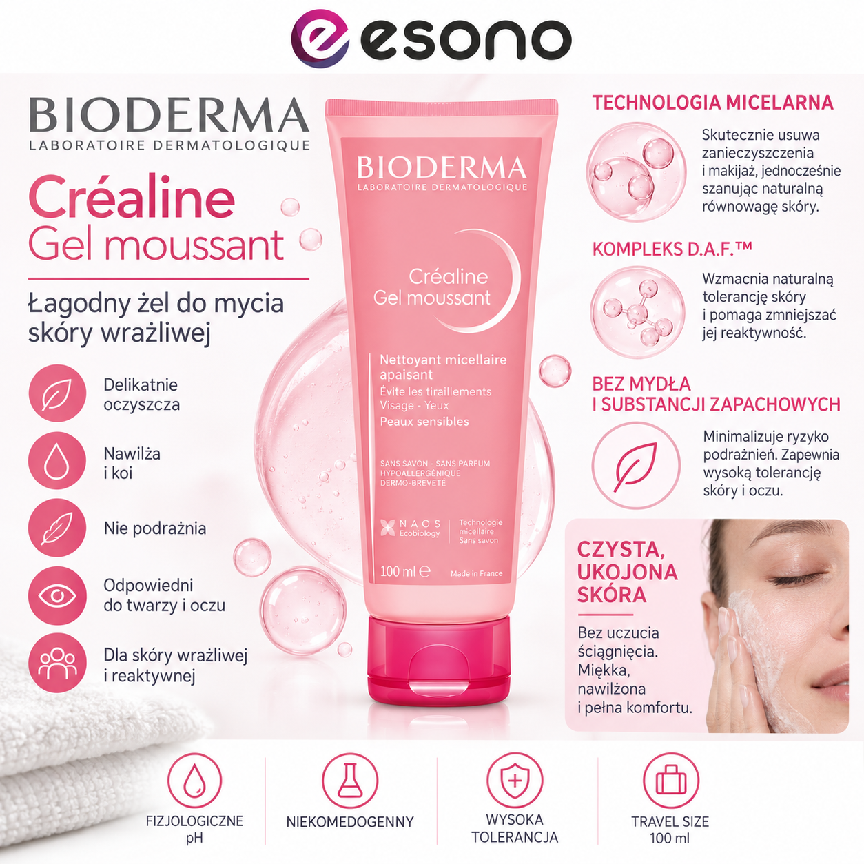 Bioderma Créaline Sensibio Gel Moussant Żel do Mycia Skóry Wrażliwej 100 ml