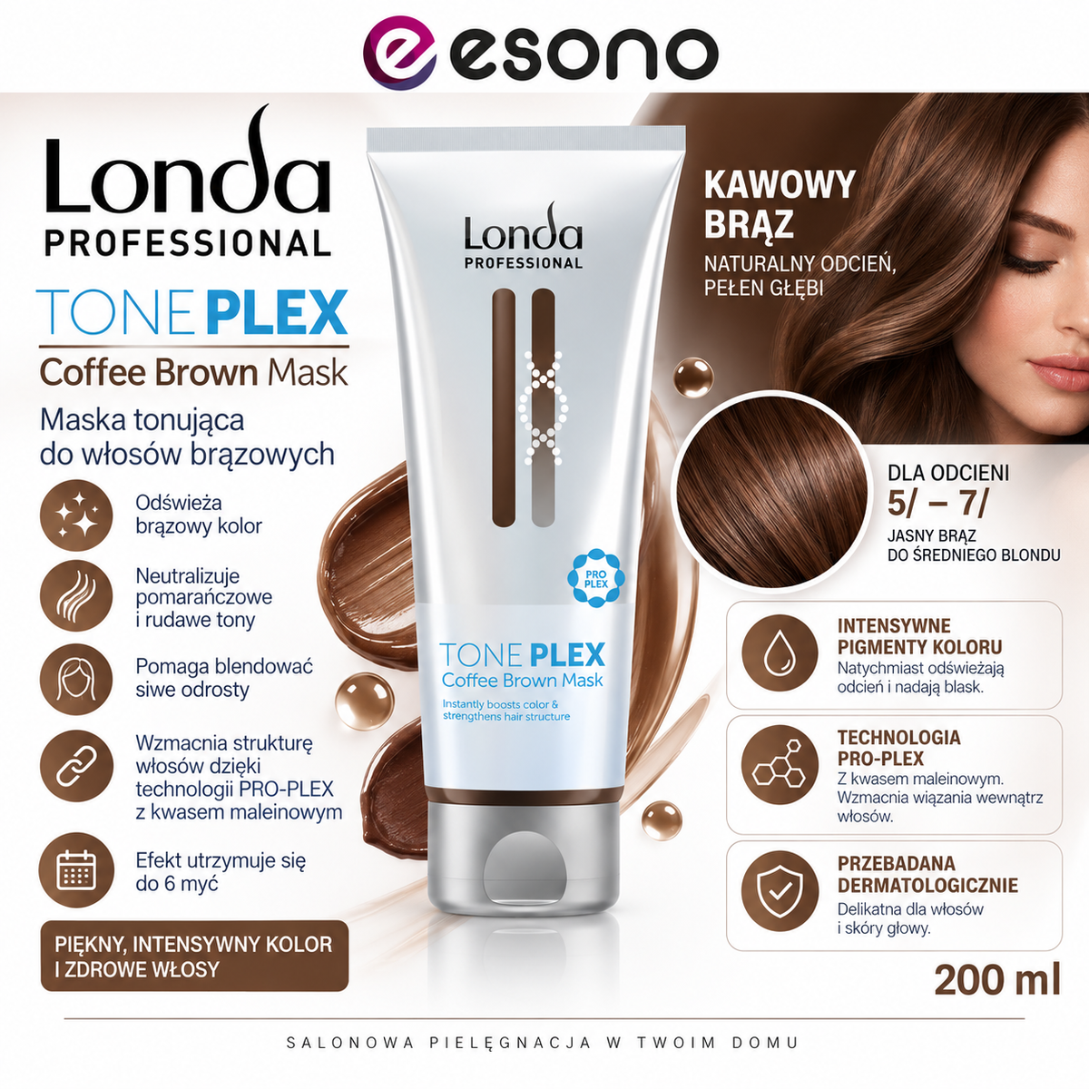 Londa Professional TonePlex Coffee Brown Maska Tonująca do Włosów Brązowych 200 ml